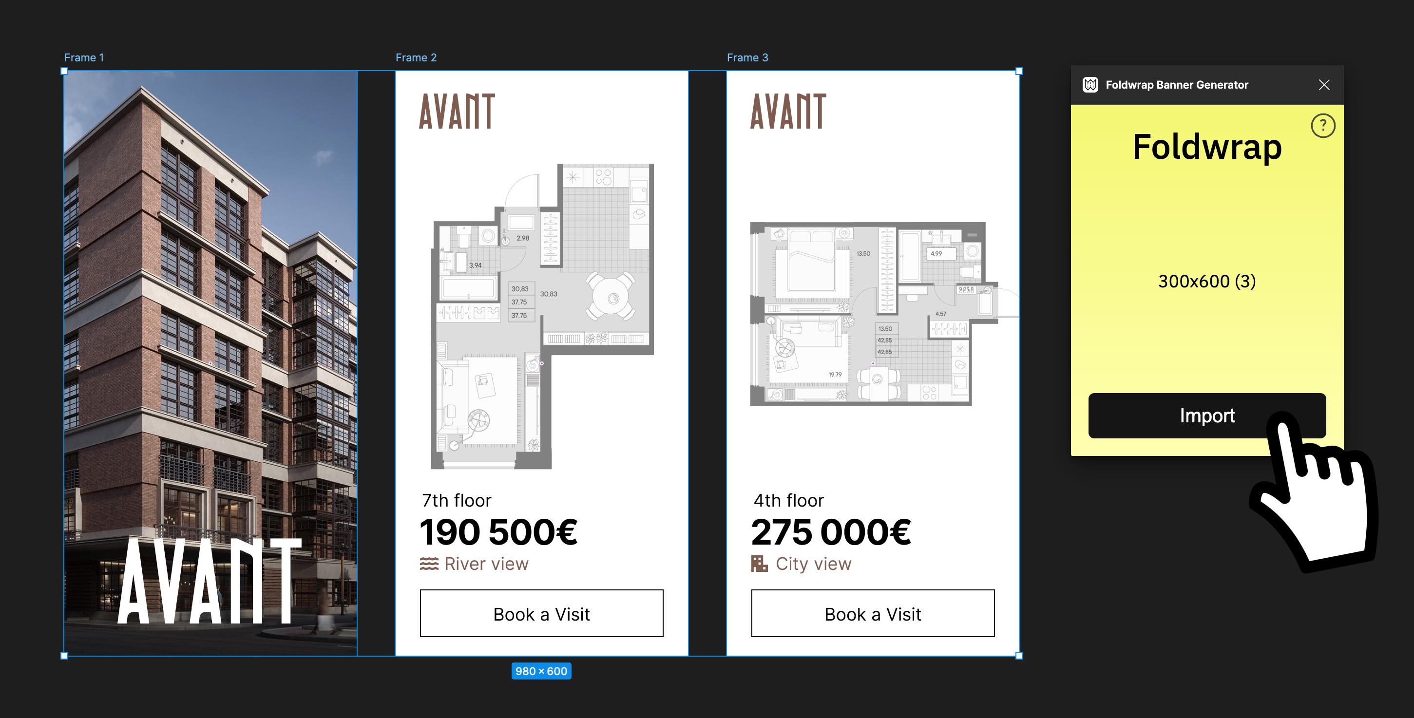 Storyboard of a real estate ad in Figma