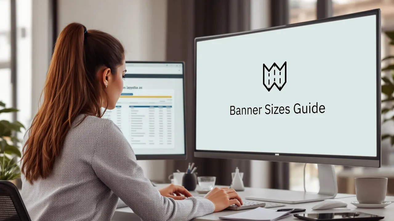 Girl looking at a Foldwrap banner sizes guide to choose proper web banner size