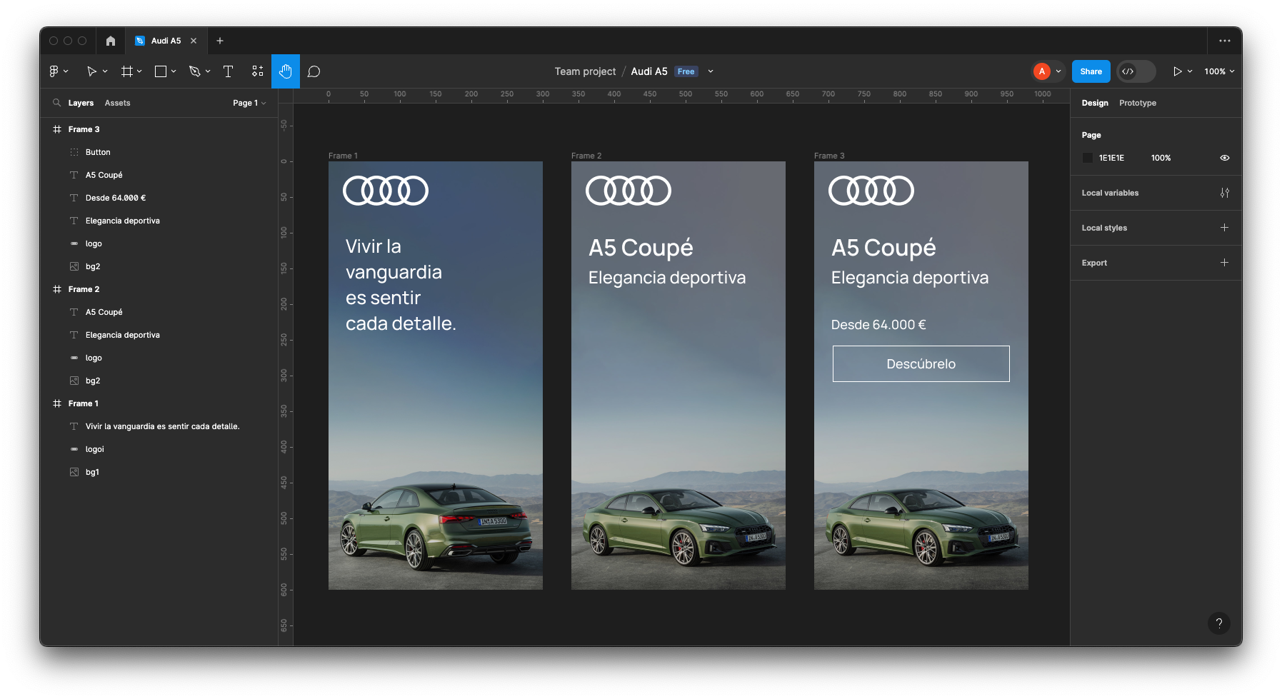 Picture of a Figma interface with a car-themed banner design