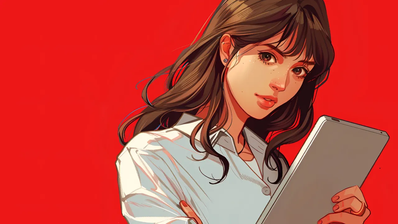 Illustration of a designer creating animated HTML5 banner ads on a tablet