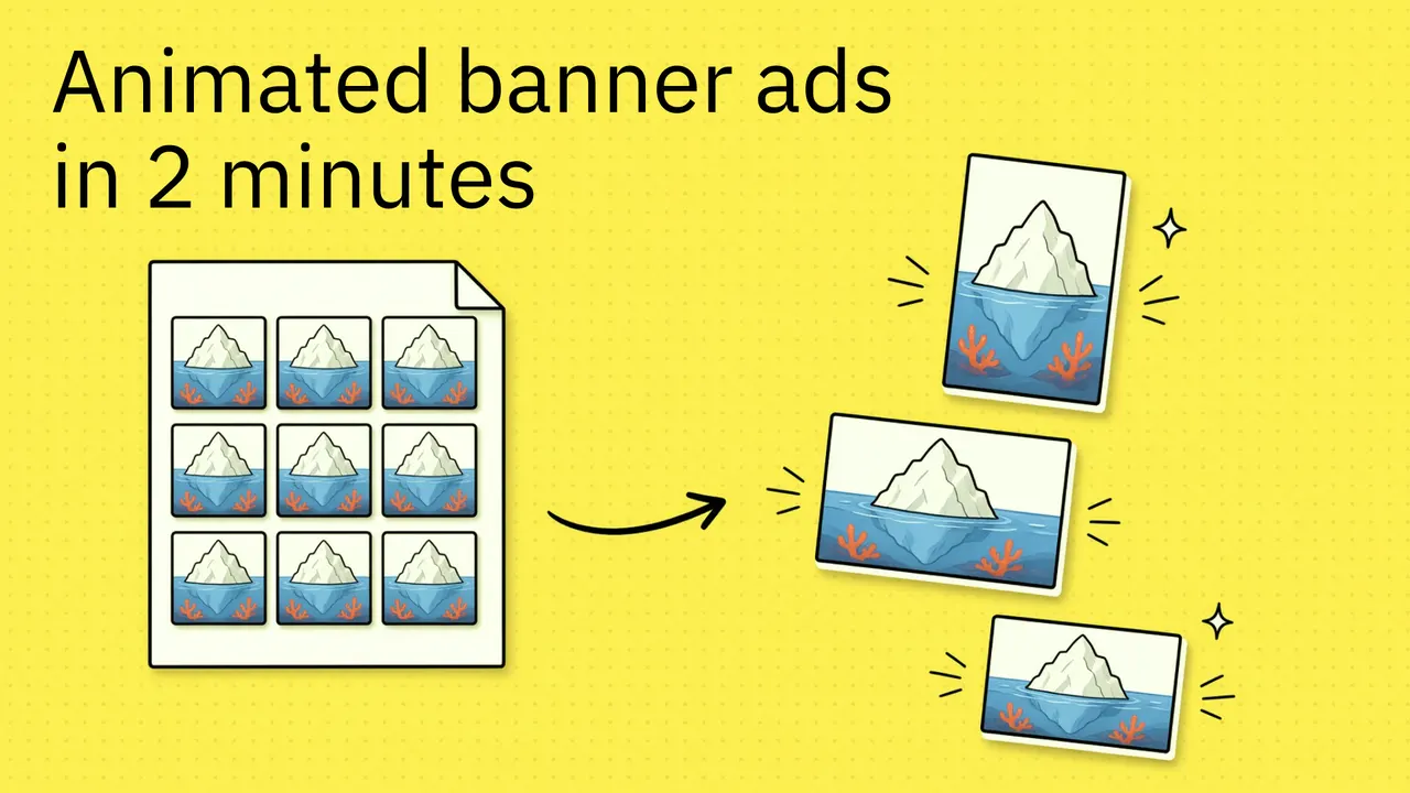 Figma to animated HTML5 banners tutorial cover with a 300x600 and a 970x250 travel banner