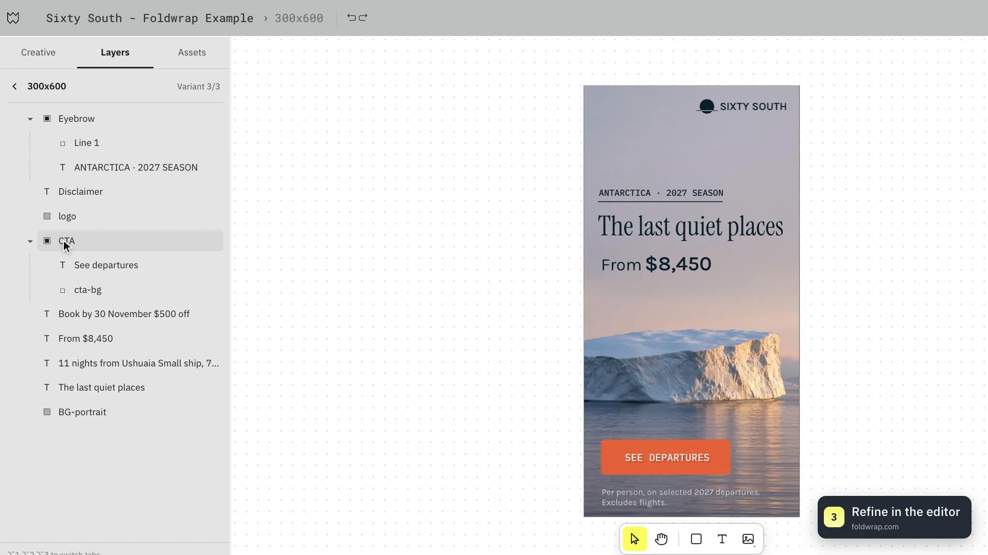 Layers panel with the Eyebrow and CTA groups and text layers named as in Figma