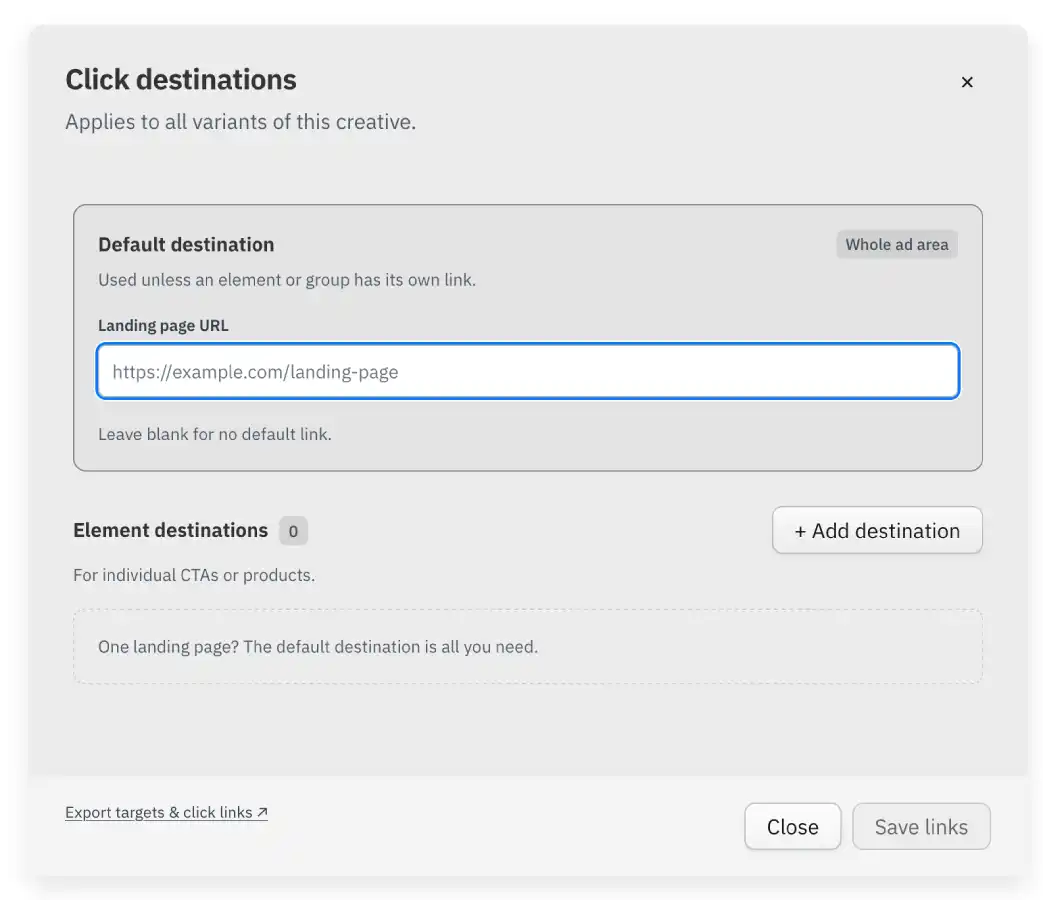 Click destination panel