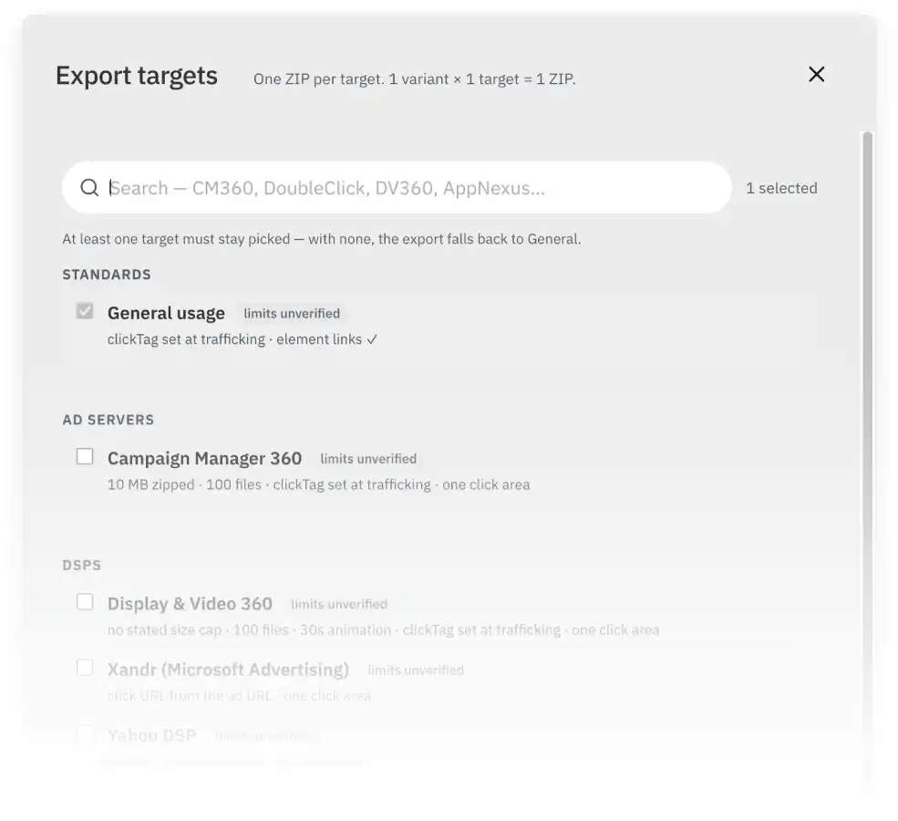 Export Targets panel with platform selection for HTML5 export